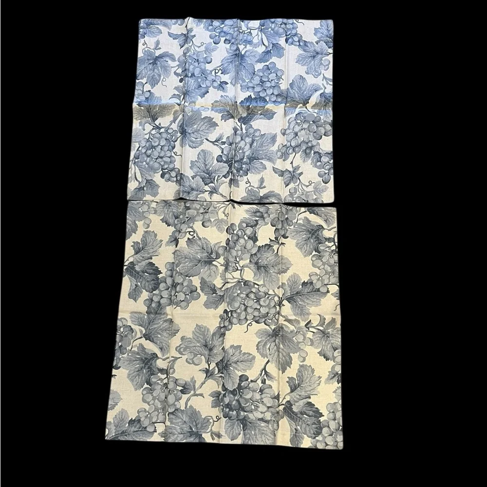 Williams Sonoma Toscana Grapes Blue Gray Linen Cotton Napkins 20” Made in Italy